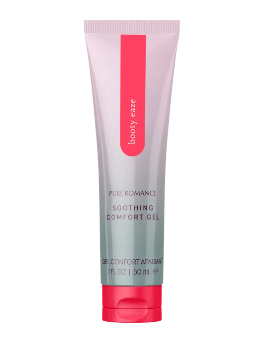 Tube of Pure Romance Booty Eaze soothing comfort gel, 1 fl oz, with pink cap and label.