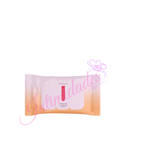 Pack of tingling cleansing wipes for skin care and personal wellness on white background