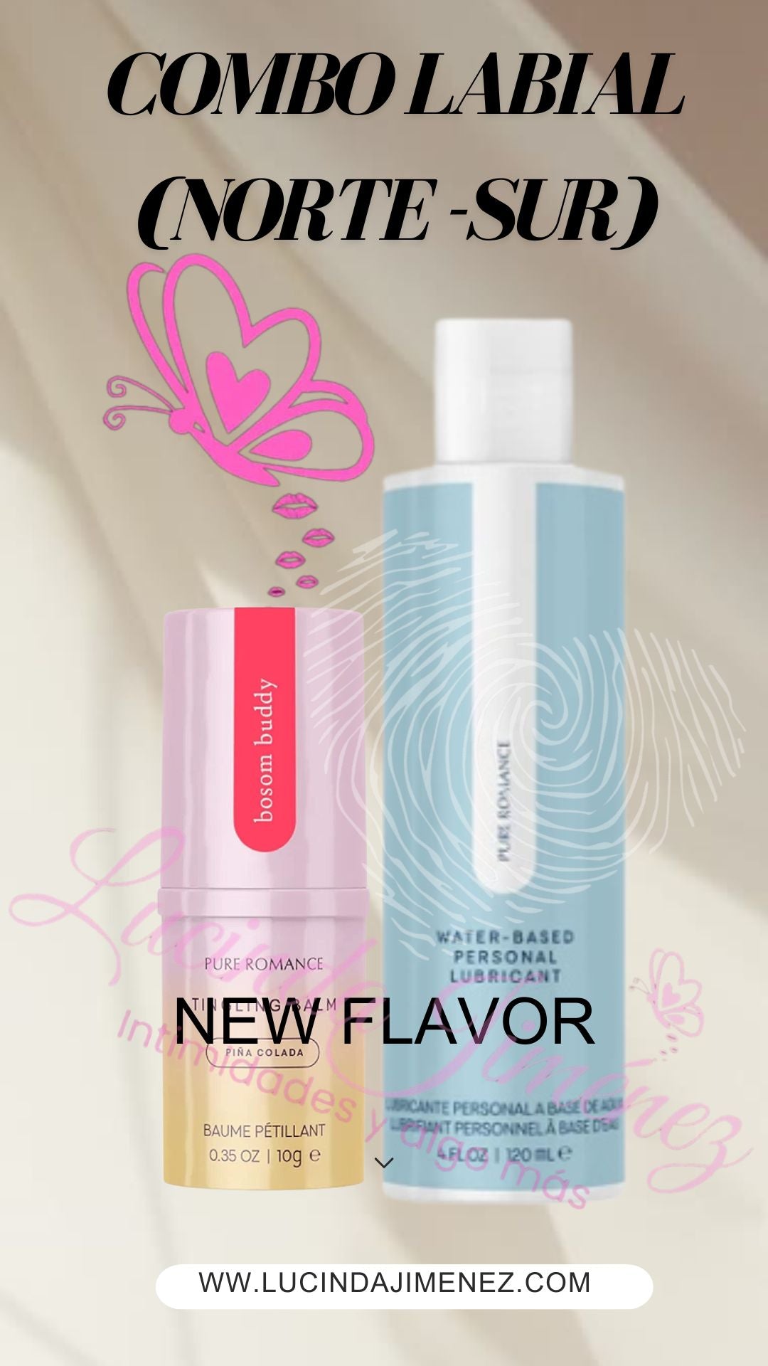 Combo pack featuring Pure Romance tingling balm and water-based personal lubricant, intimate care products