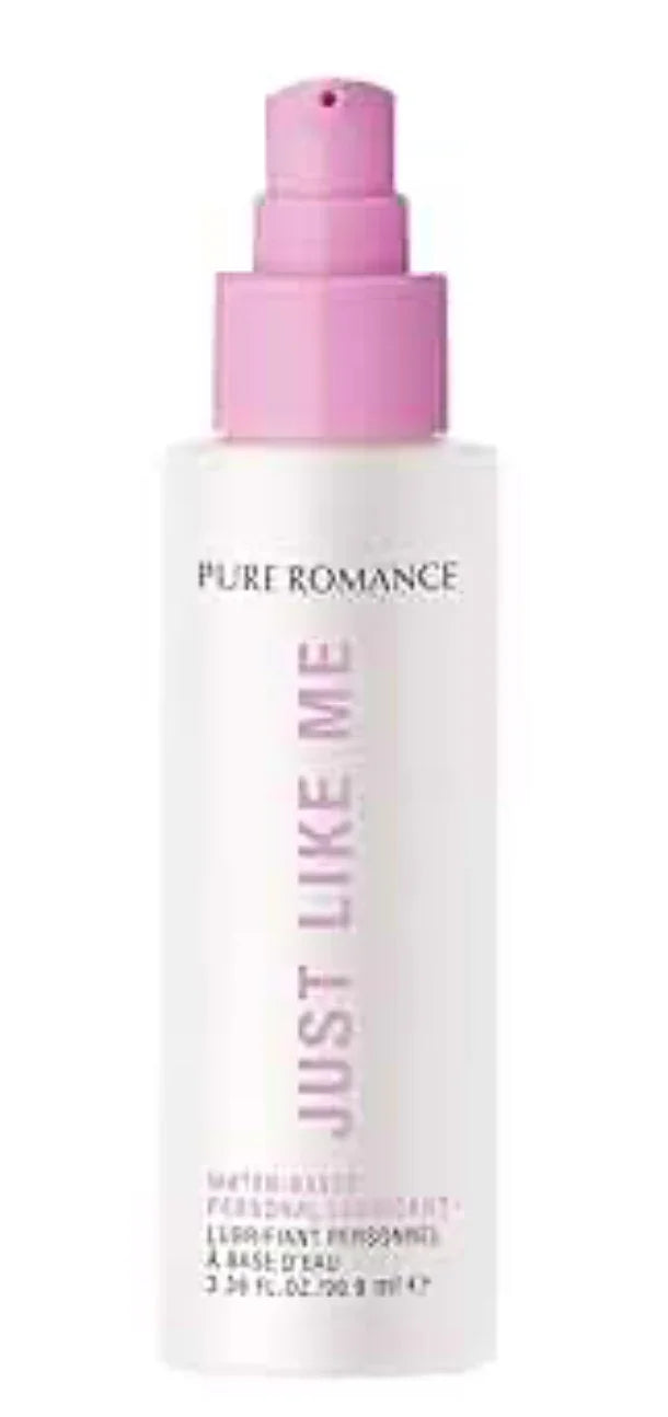 White bottle of Pure Romance Just Like Me personal lubricant with pink pump top