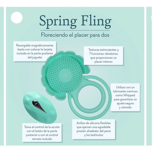 Turquoise silicone vibrating ring with textured surface and remote, sexual wellness product for couples