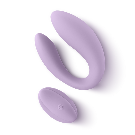 Light purple silicone dual-motor wearable massager with remote control for personal wellness