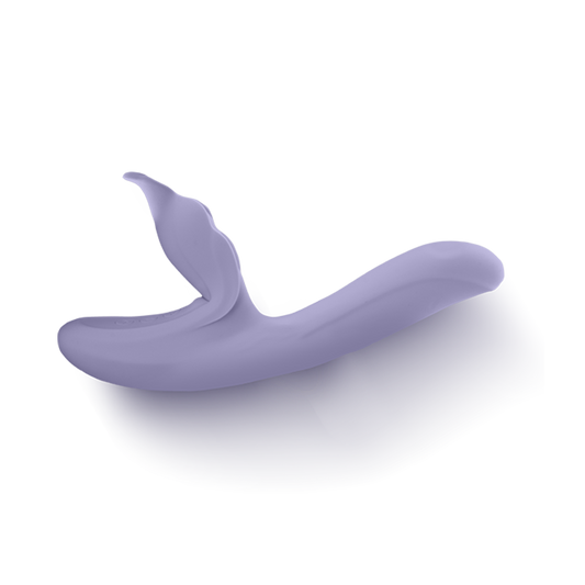 Purple silicone intimate massager with ergonomic design on white background