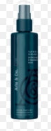 Blue spray bottle for skin care or massage, upright with minimal text and sleek design