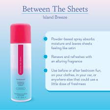 Island Breeze Between The Sheets spray can for sheet freshness and soothing fragrance.