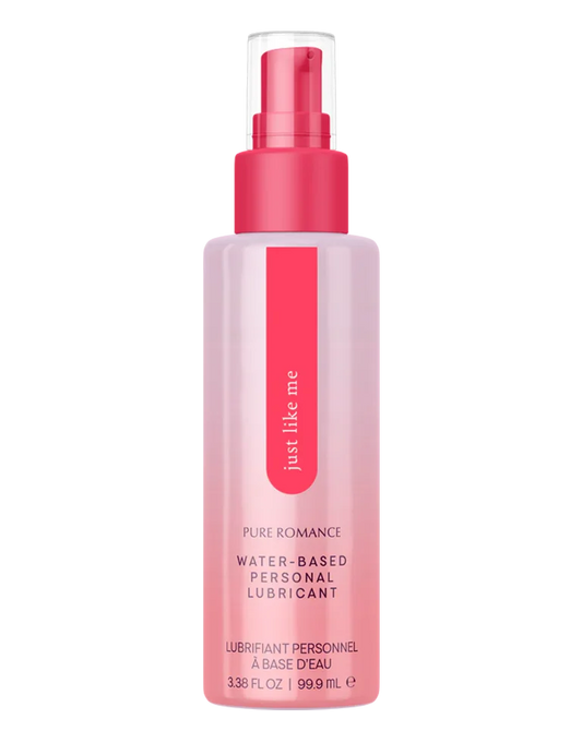 Water-based personal lubricant bottle with pink pump dispenser for intimate wellness