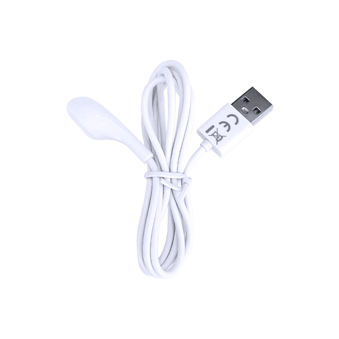 White USB charging cable with magnetic tip for personal wellness and health devices