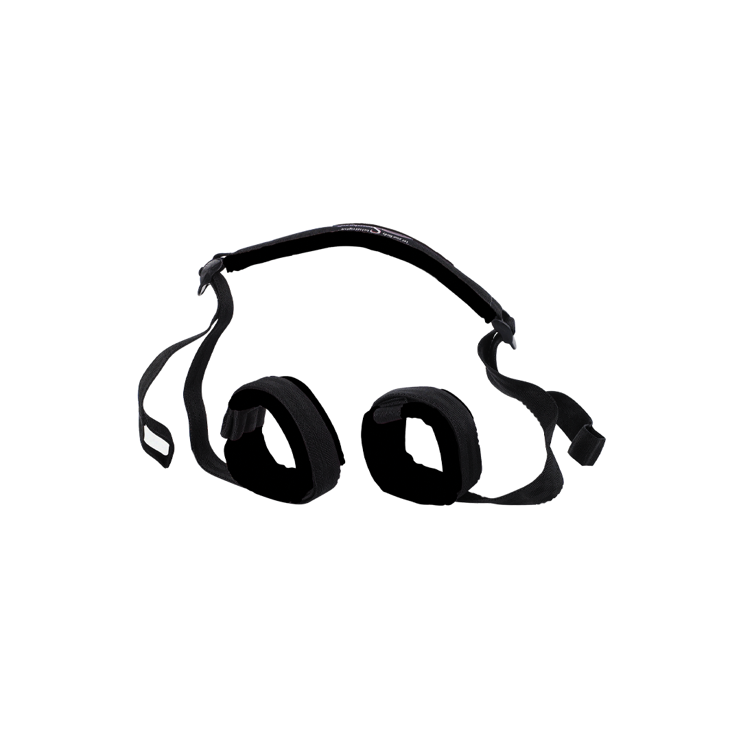 Adjustable black padded restraints with straps, comfort cuffs for adult wellness