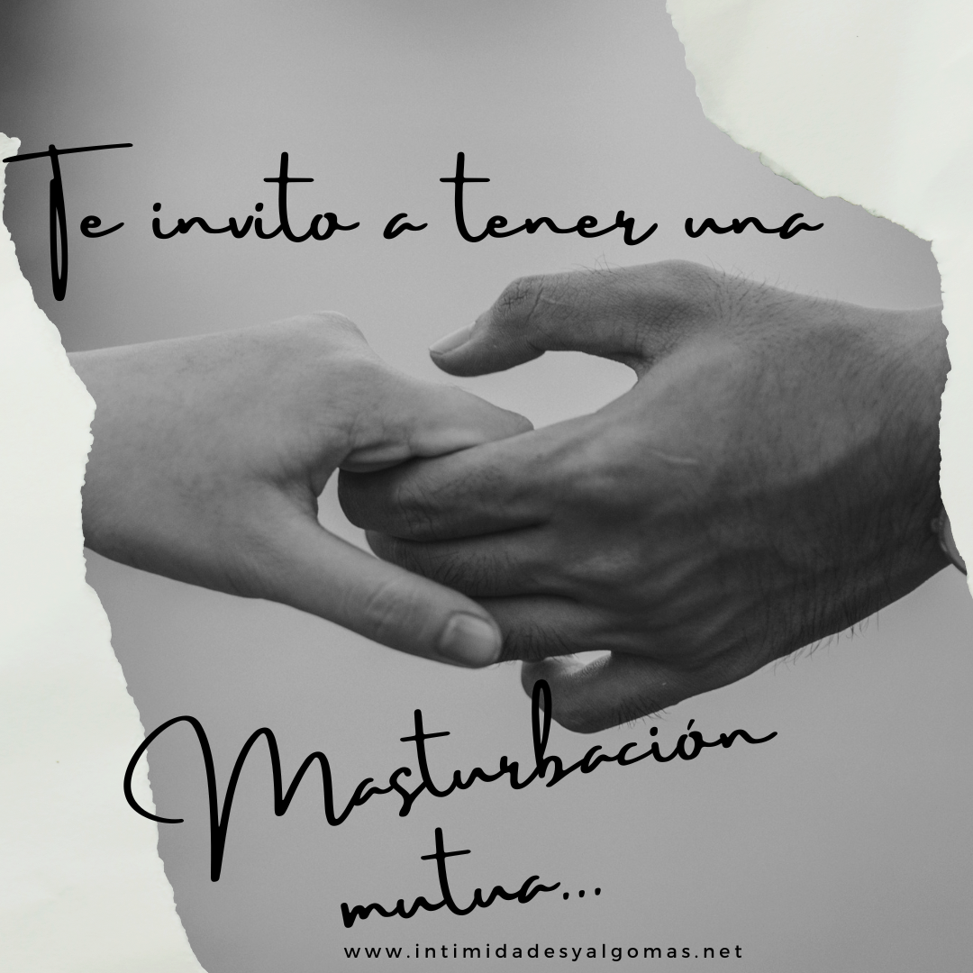 Two hands gently holding, sensual wellness message in Spanish, promoting mutual intimacy.