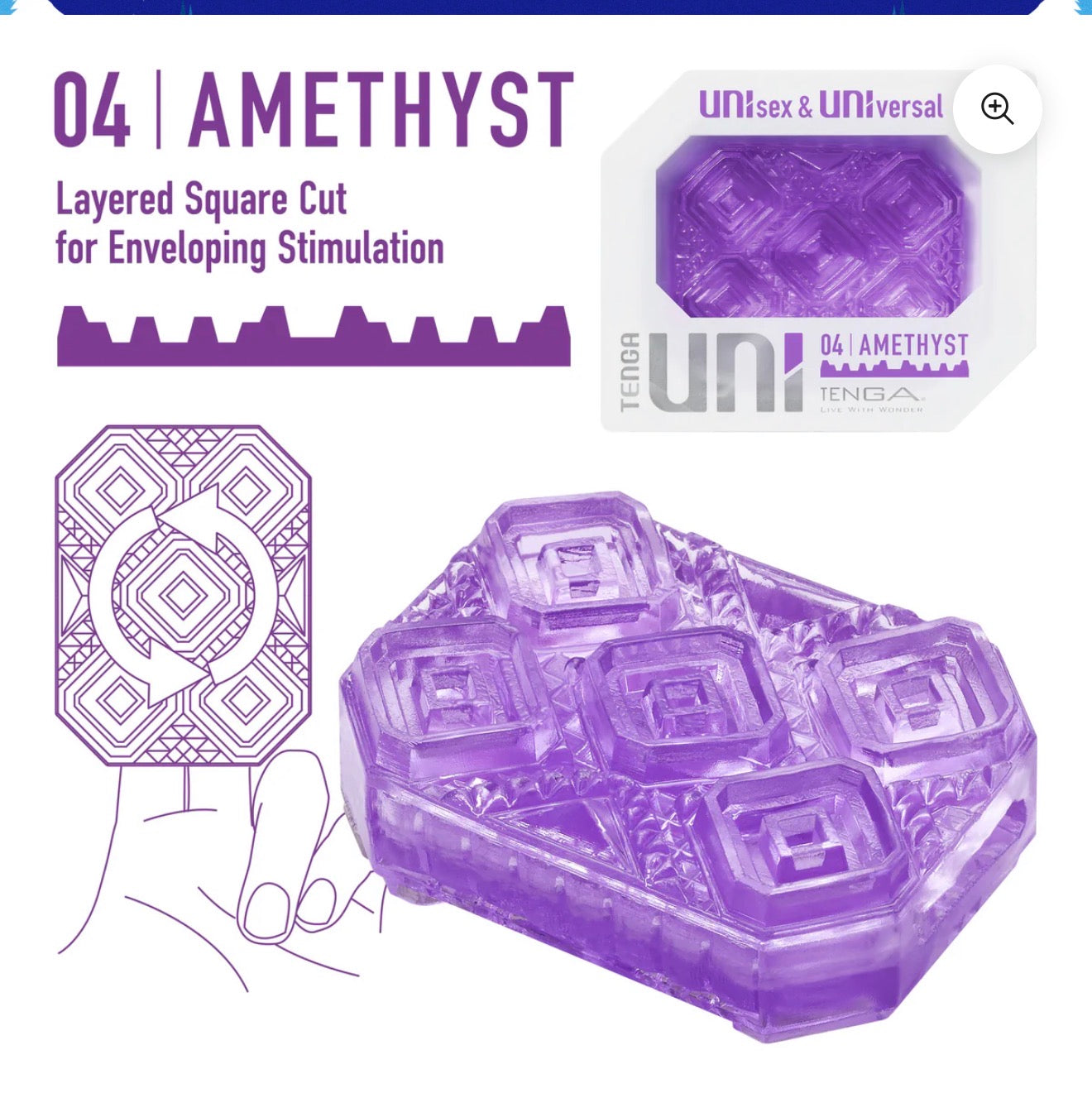 Purple amethyst textured unisex sexual wellness stimulator with geometric pattern.