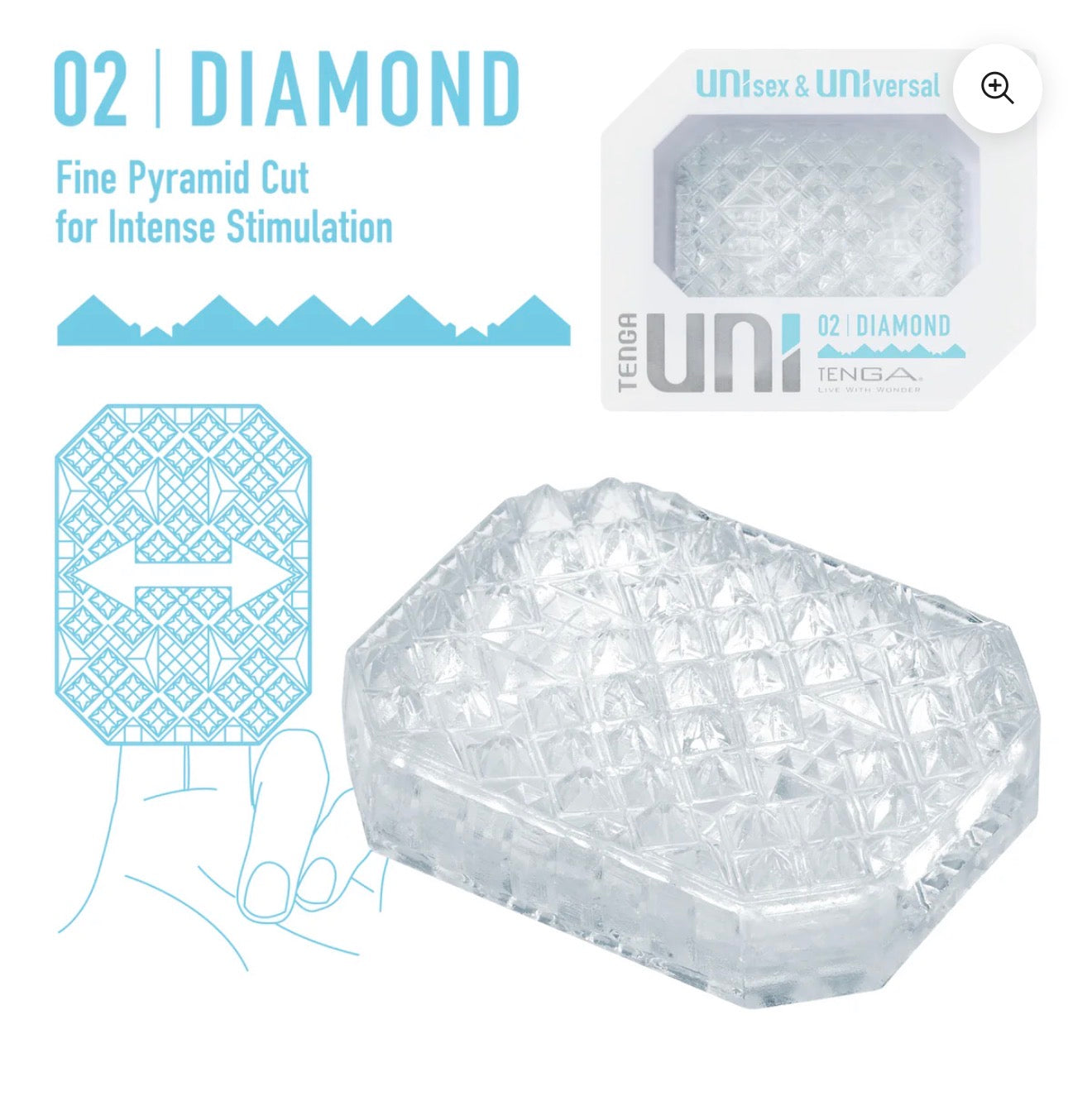 Clear textured silicone stimulation pad with diamond pattern for wellness and massage.