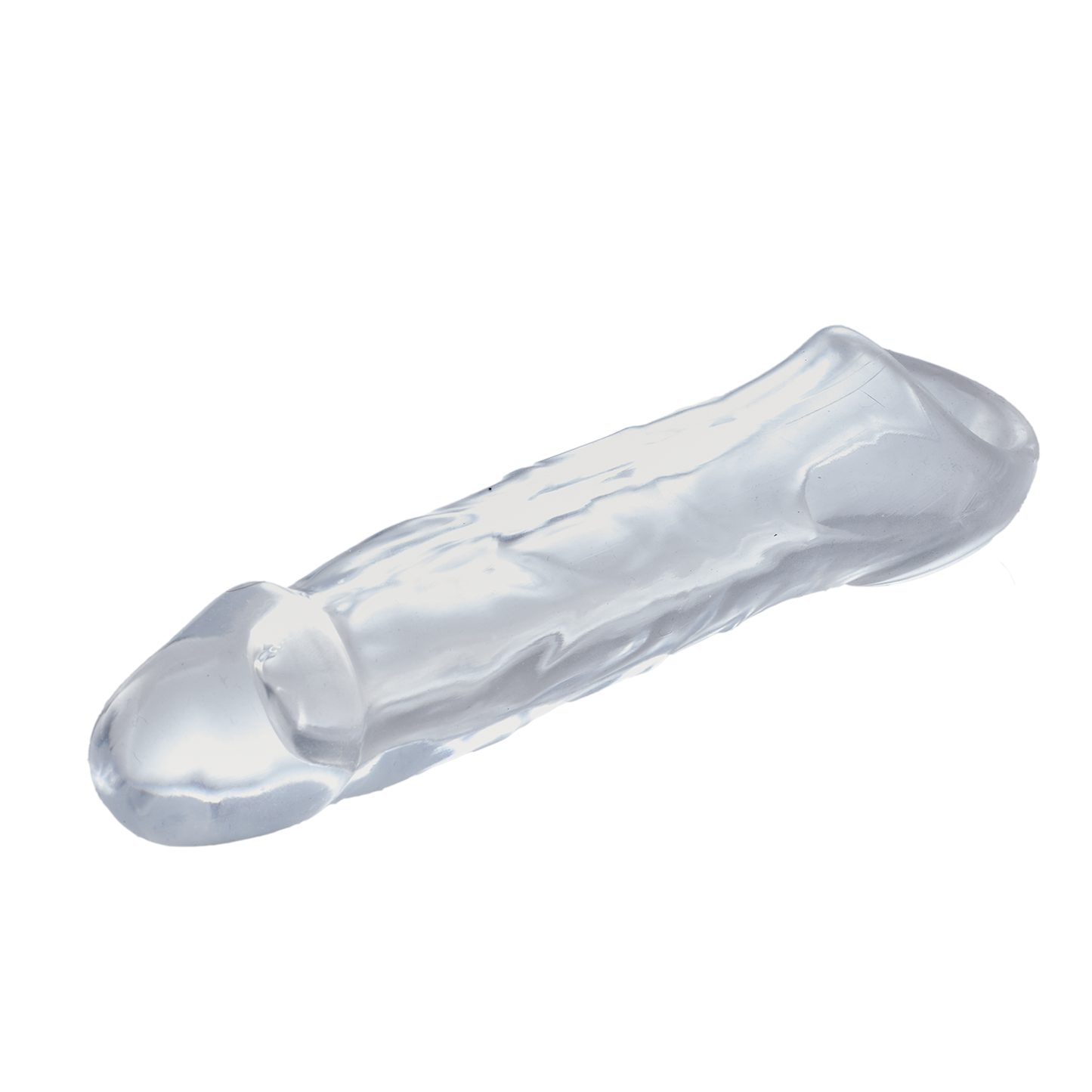 Clear silicone textured adult pleasure sleeve for intimacy and wellness