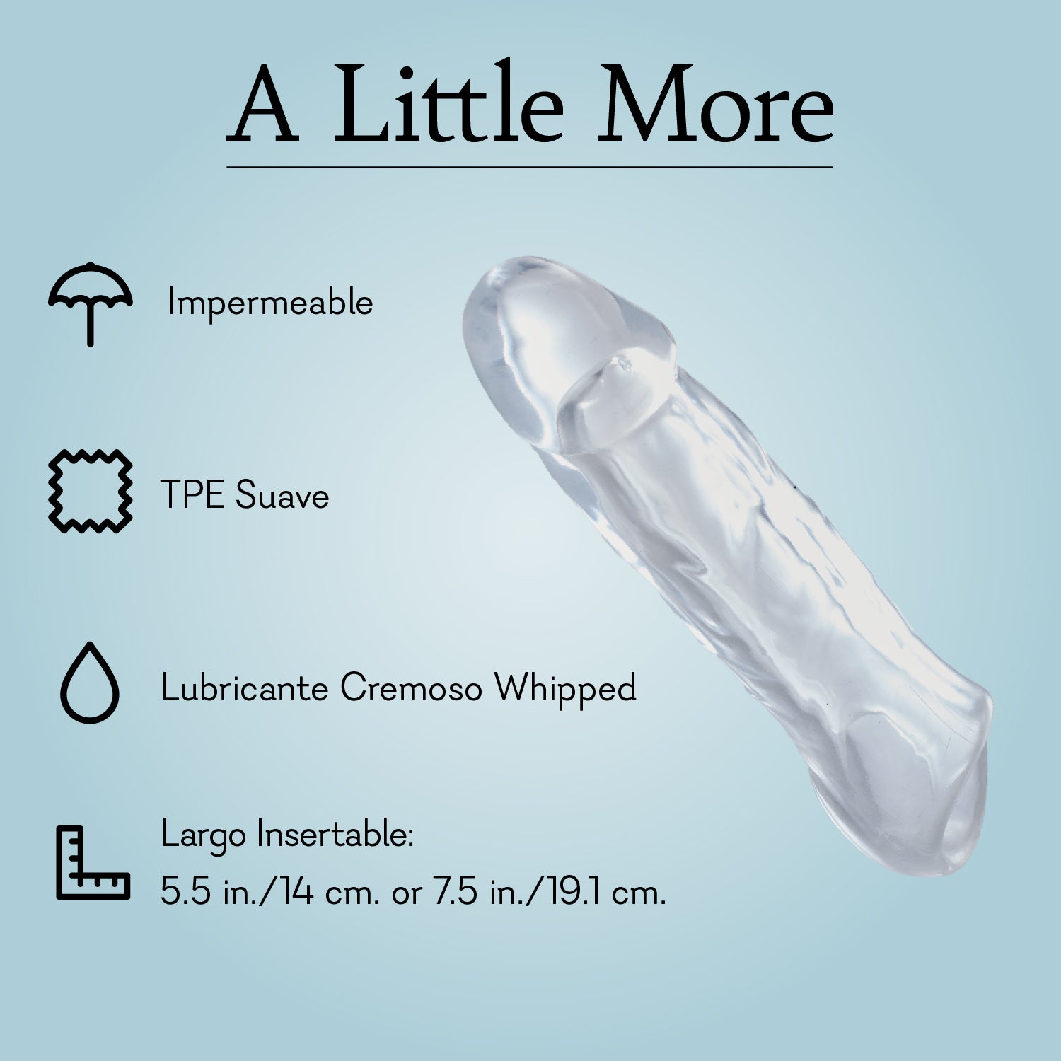 Clear TPE adult toy with waterproof feature, creamy lubricant, insertable length measurements