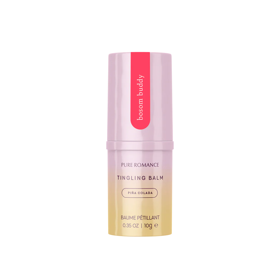Pink and gold Pure Romance tingling balm piña colada flavor, 10g, skin care product