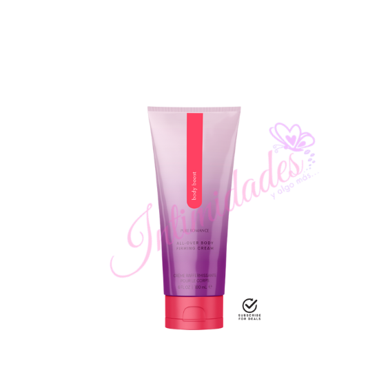 Purple and pink tube of all-over body firming cream for skin care and massage