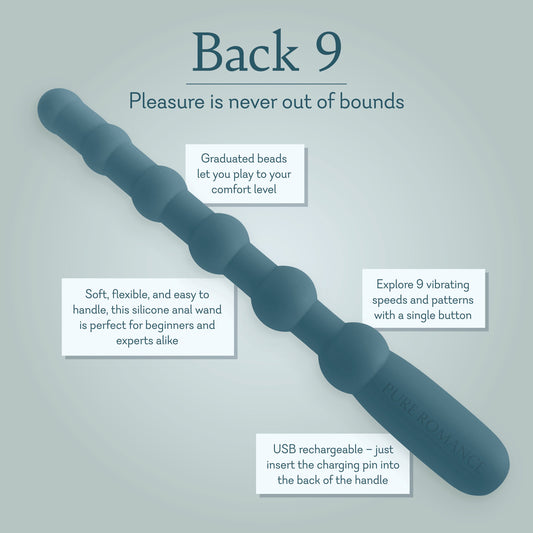 Silicone anal wand with graduated beads, USB rechargeable, features 9 vibrating speeds and patterns.