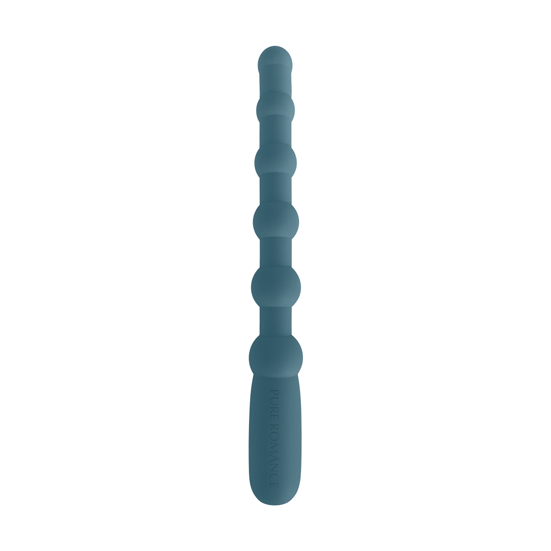 Blue silicone pleasure wand with graduated beads for wellness and massage