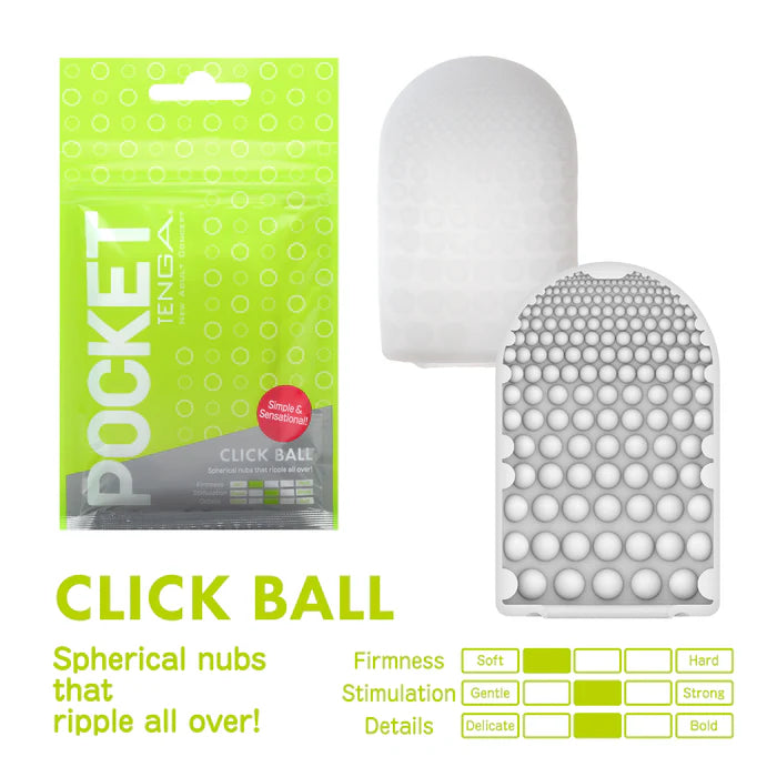 TENGA Pocket Click Ball textured sleeve with spherical nubs for gentle, stimulating massage.