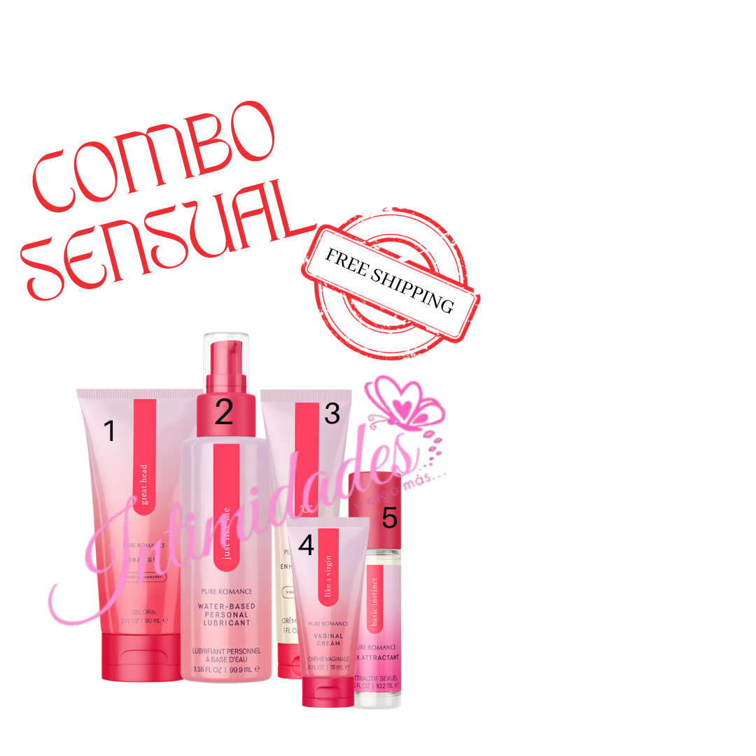 Sensual combo kit with pink-themed skincare and intimate wellness products for couples.