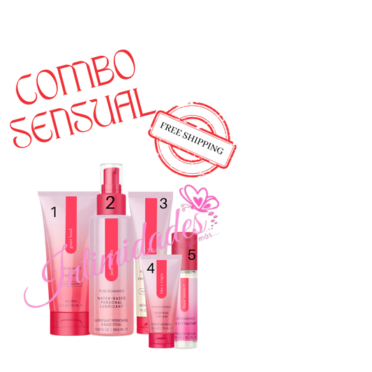 Sensual combo kit with pink-themed skincare and intimate wellness products for couples.