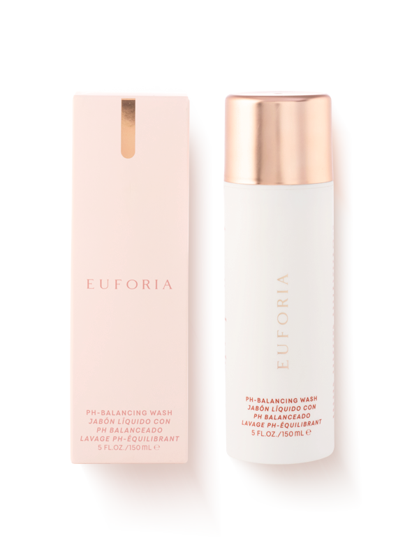 Euforia pH-balancing liquid wash with pink and gold packaging, 150ml skincare product