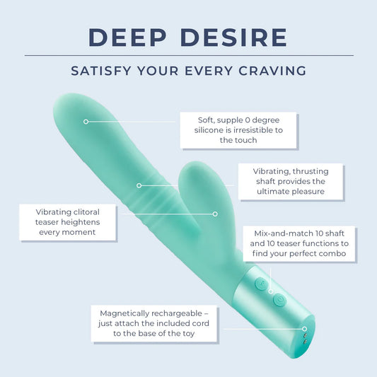 Aqua silicone dual-action vibrator with clitoral teaser, multiple vibration settings, and magnetic charging.