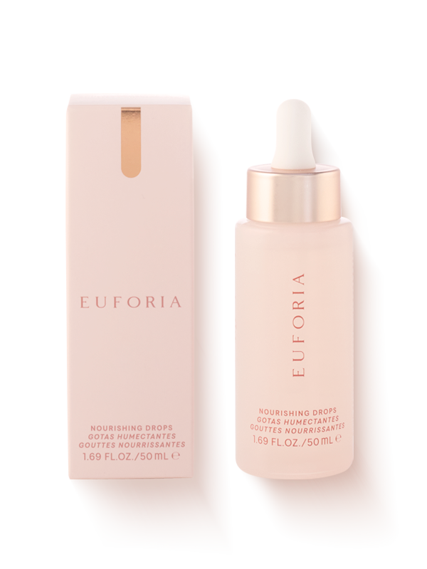 Euforia nourishing drops serum with dropper bottle and packaging for skincare hydration
