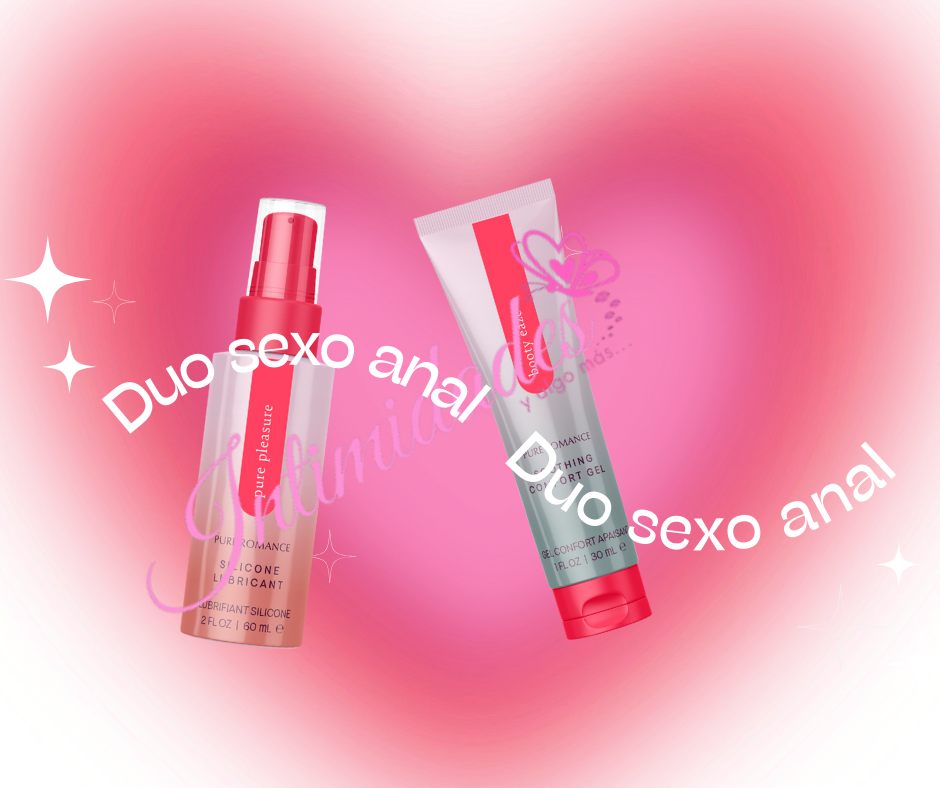 Sexual wellness duo with silicone lubricant and soothing comfort gel on pink heart background