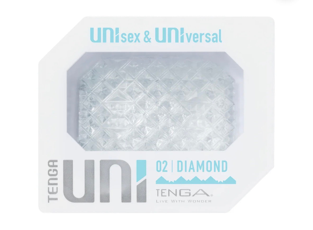TENGA UNI Diamond unisex textured crystal sleeve in white packaging, sexual wellness product