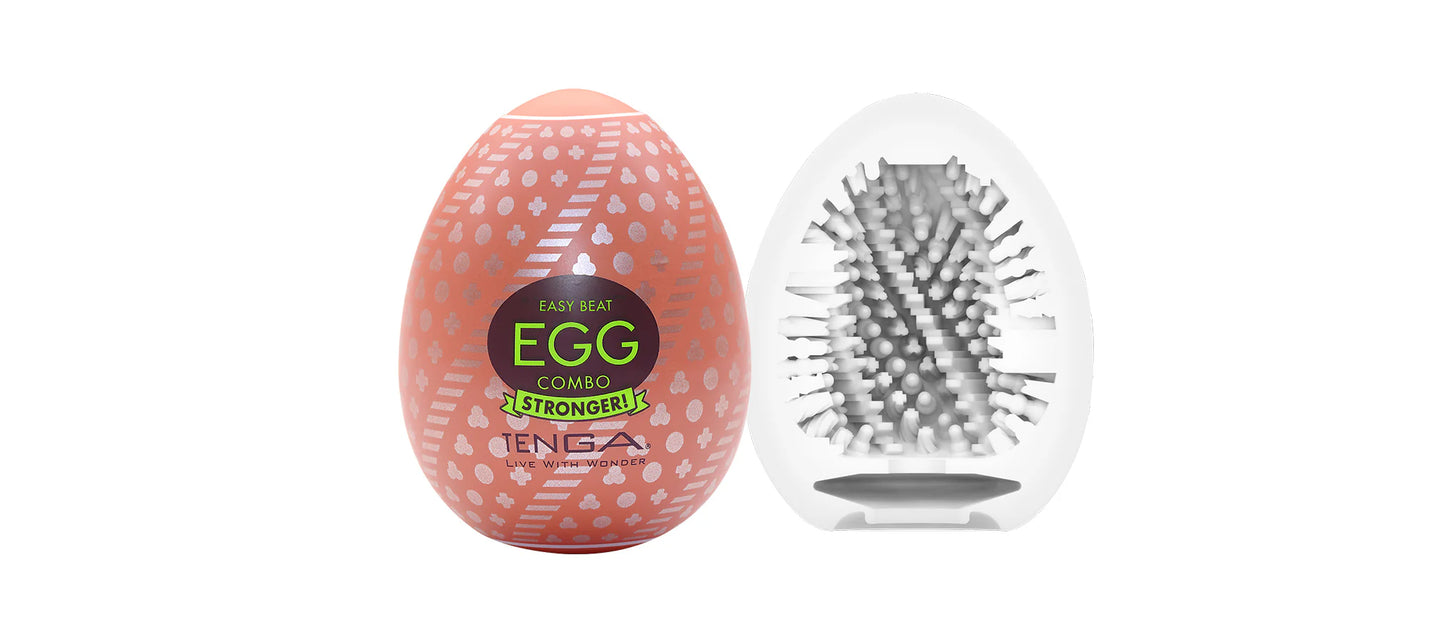 Textured egg-shaped personal wellness product with patterned exterior, open to show interior details.