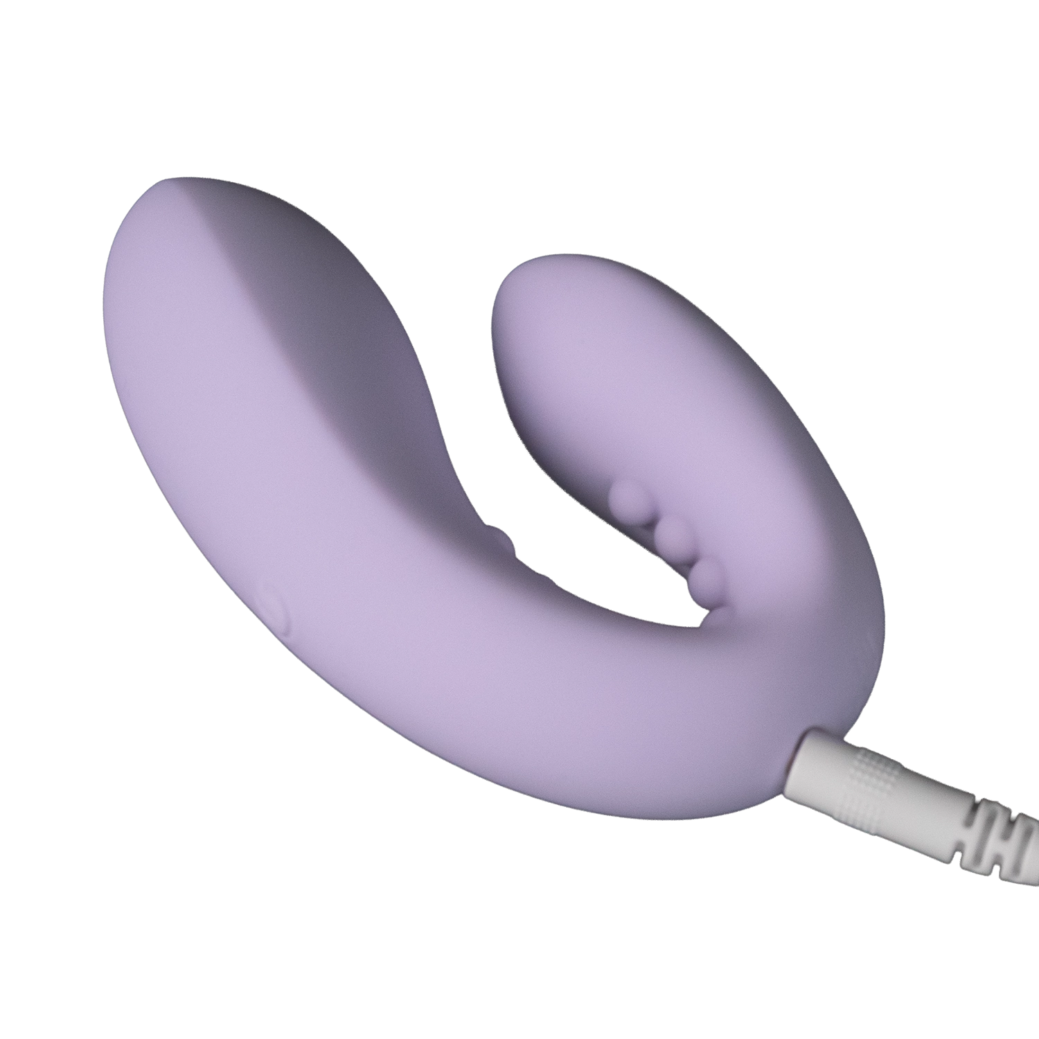 Purple silicone personal massager with curved design and textured nodes, wellness device