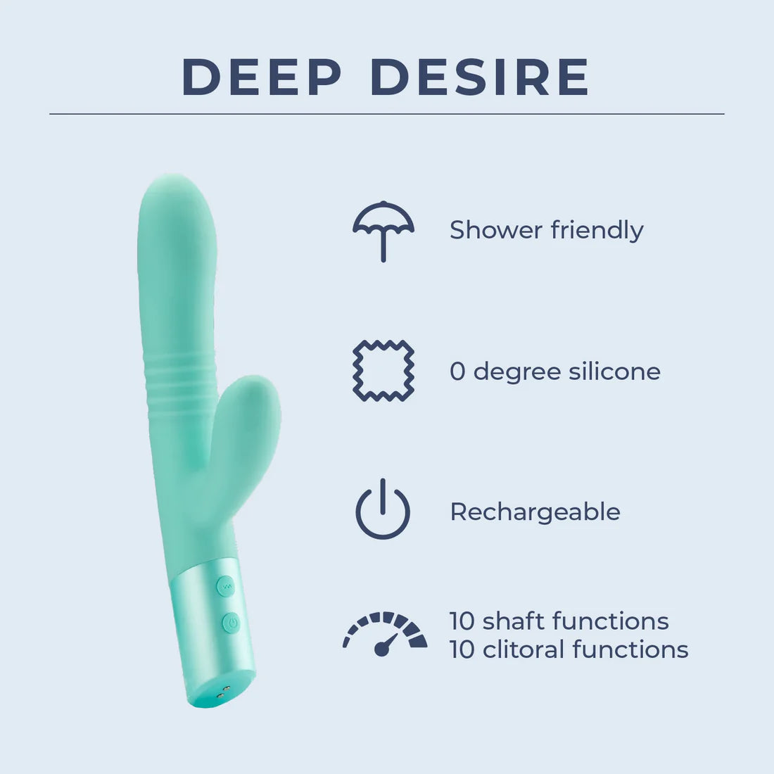 Teal silicone vibrator with dual motors, waterproof, rechargeable, 10 functions each zone.