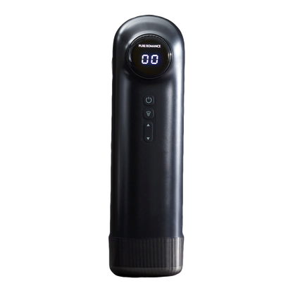 Black electronic wellness massager with digital display and control buttons, isolated on white