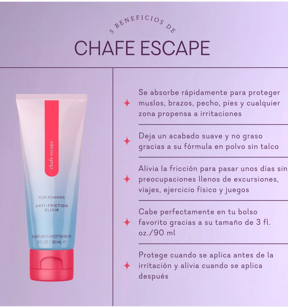 Chafe Escape anti-friction elixir tube with Spanish benefits, skincare for irritation prevention