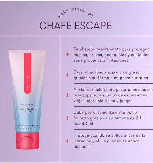Chafe Escape anti-friction elixir tube with Spanish benefits, skincare for irritation prevention