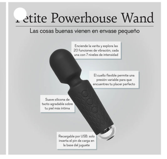 Black silicone massage wand with flexible neck, textured grip, USB rechargeable, on gray background