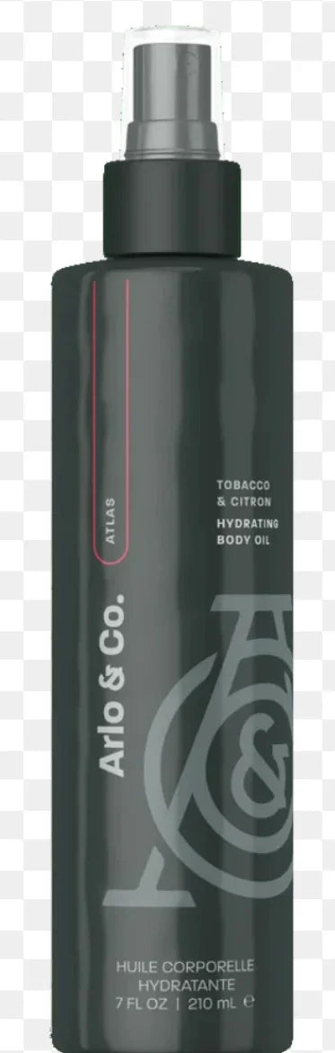 Arlo & Co. Atlas tobacco and citron hydrating body oil spray bottle, 210ml, for skin care