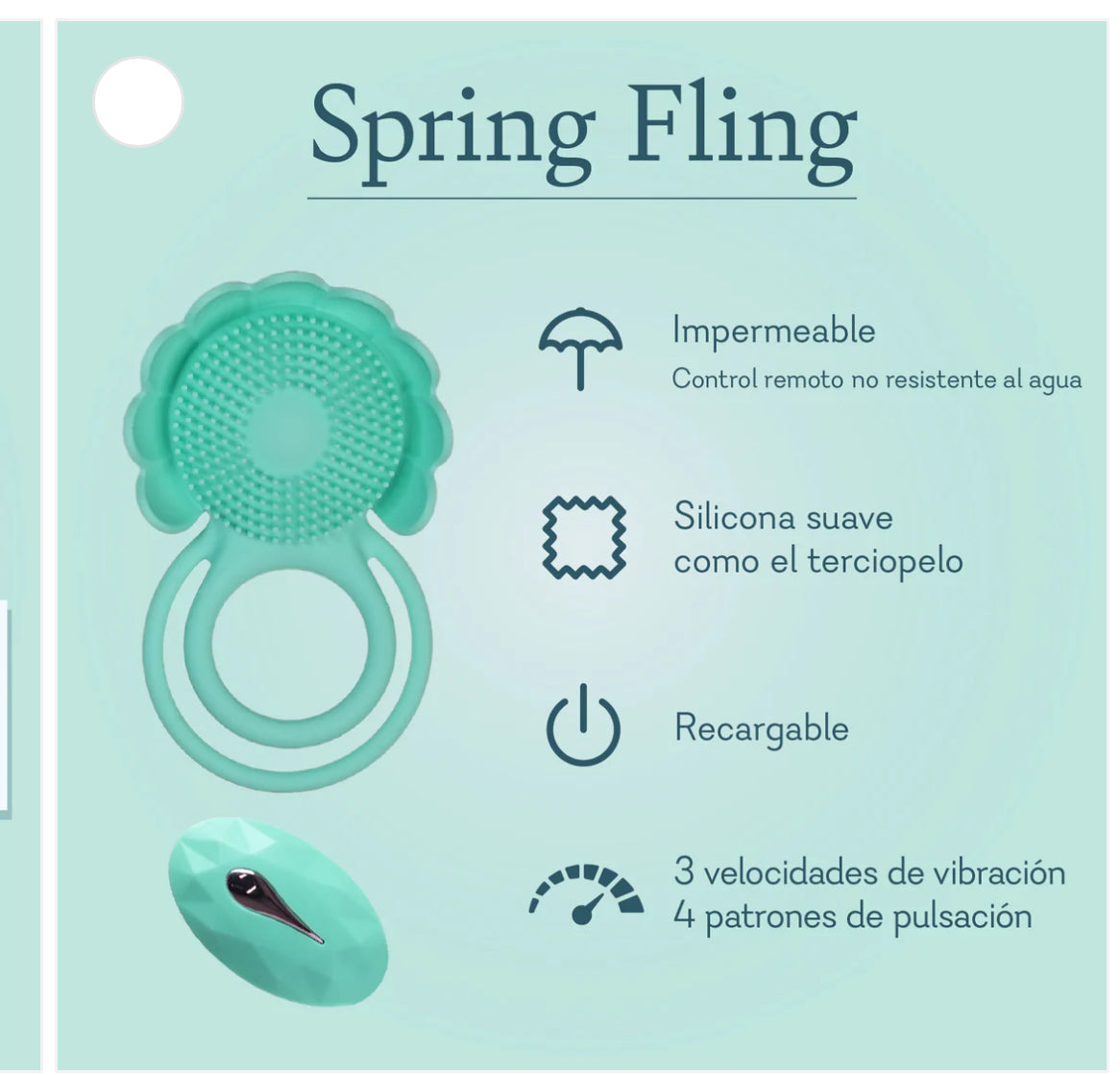 Aqua blue silicone vibrating ring with textured surface, waterproof, rechargeable, remote control.