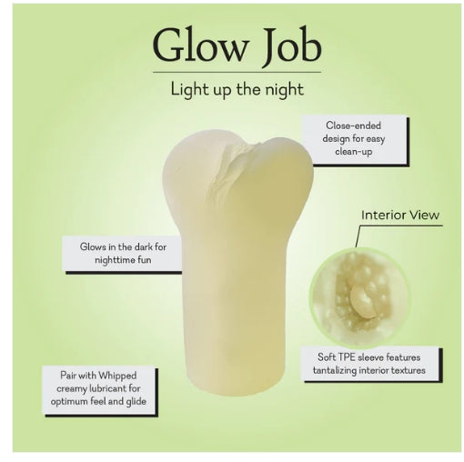 Glow-in-the-dark soft TPE sleeve adult toy with textured interior and easy clean-up design.