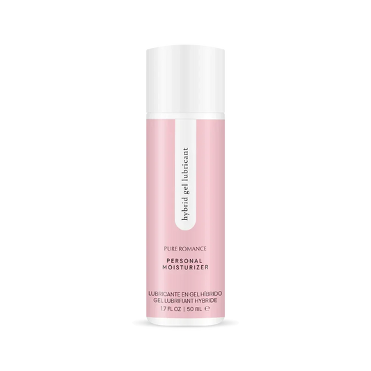 Hybrid gel personal lubricant in a pink and white 50 ml bottle, labeled for moisturizing.