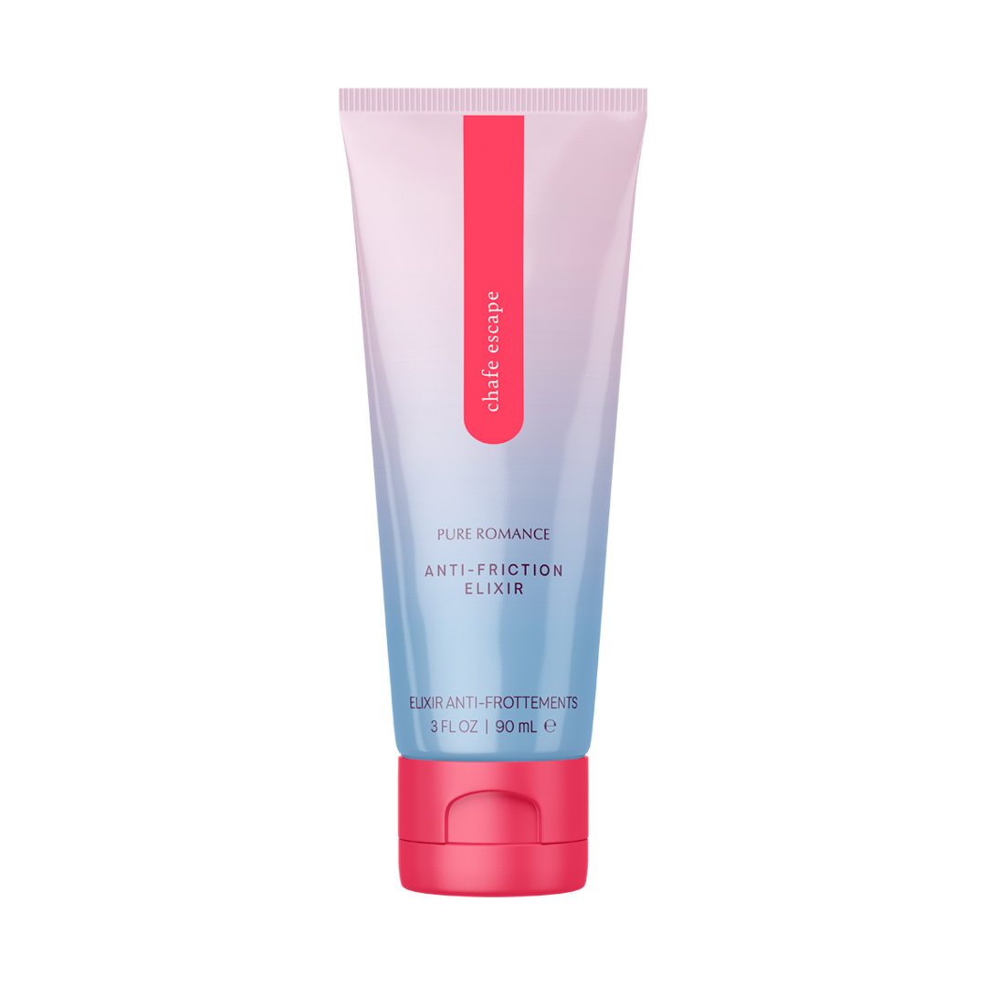 Anti-friction elixir tube for skin care and chafing relief, 3 fl oz, on white background.