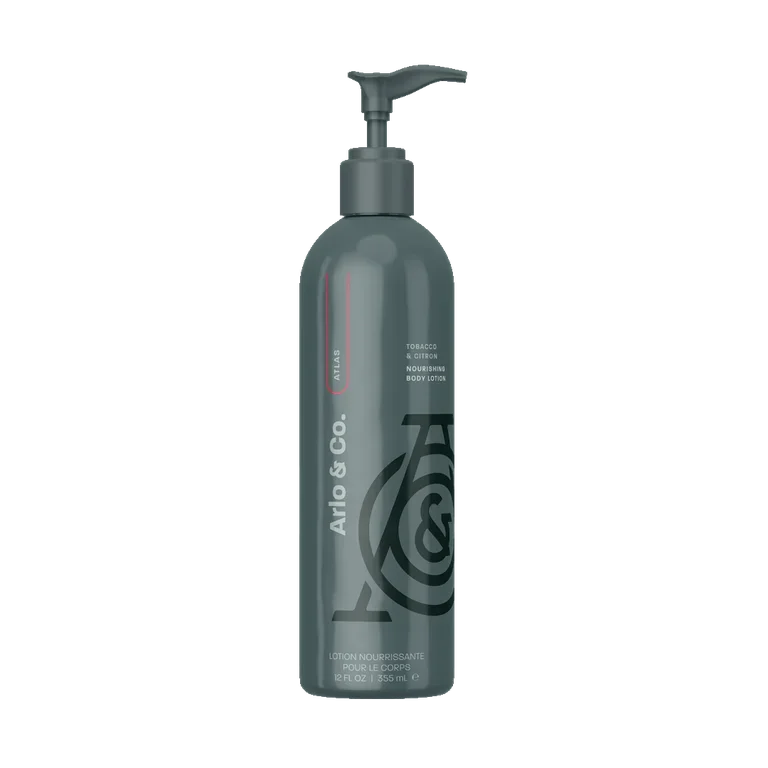 Arlo & Co. Atlas tobacco citron nourishing body lotion bottle with pump dispenser