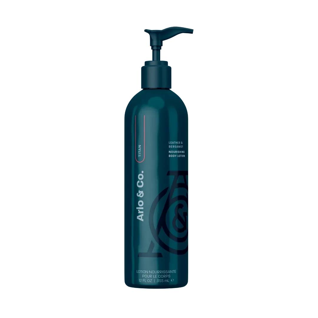 Arlo & Co. Titan leather and bergamot nourishing body lotion bottle with pump