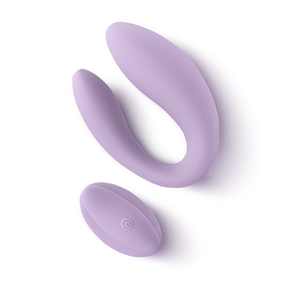 Light purple silicone dual-motor wearable massager with remote control for personal wellness