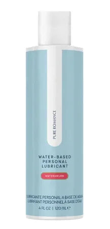 Water-based personal lubricant bottle with blue label, 120 ml size, isolated on white background.