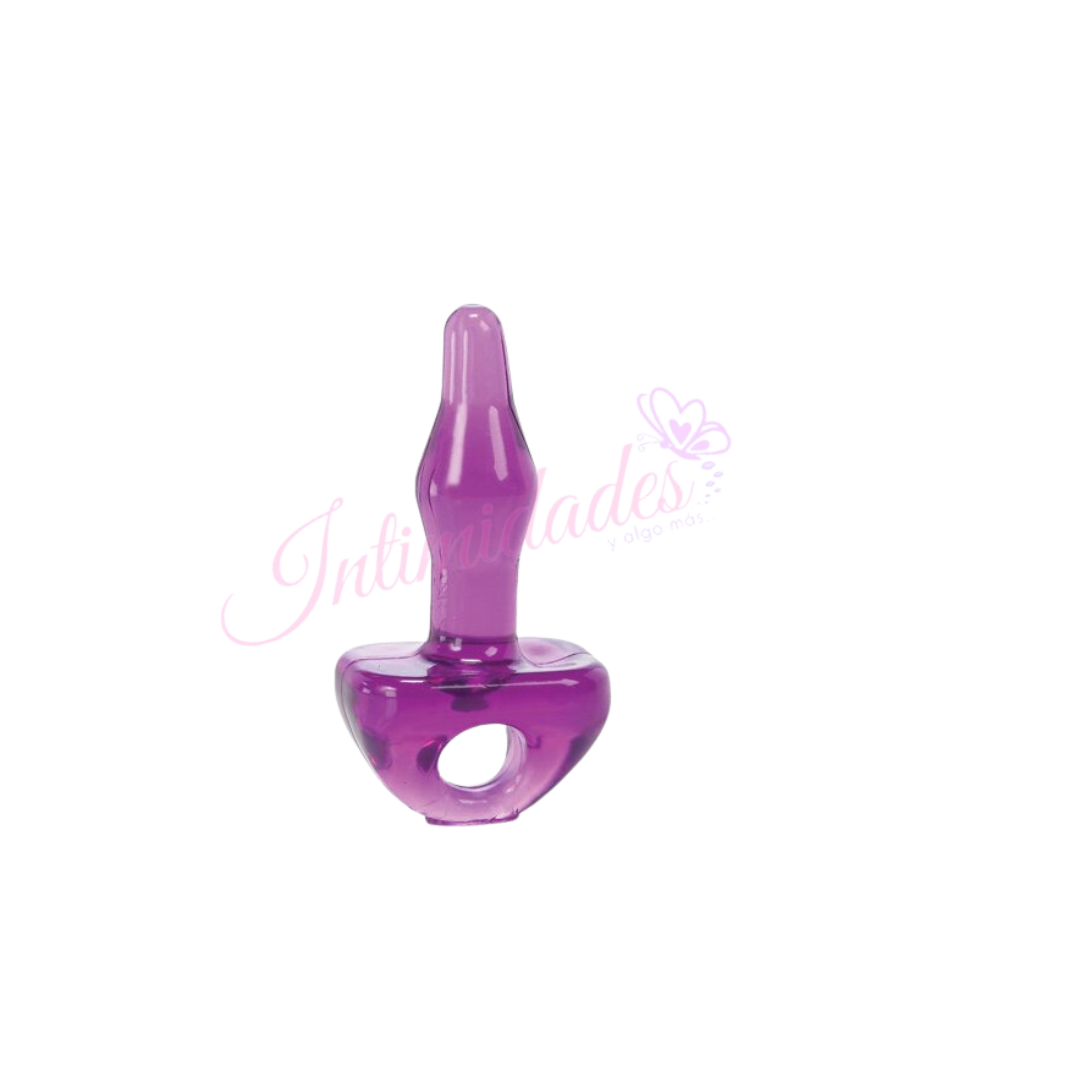 Purple silicone wellness plug with heart detail, against a white background