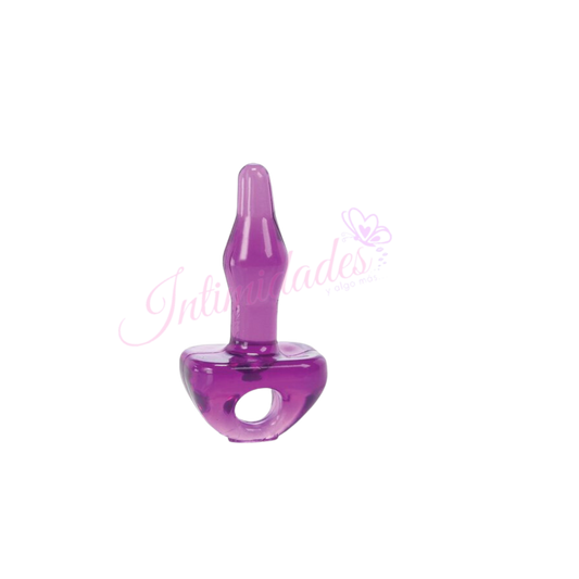 Purple silicone wellness plug with heart detail, against a white background