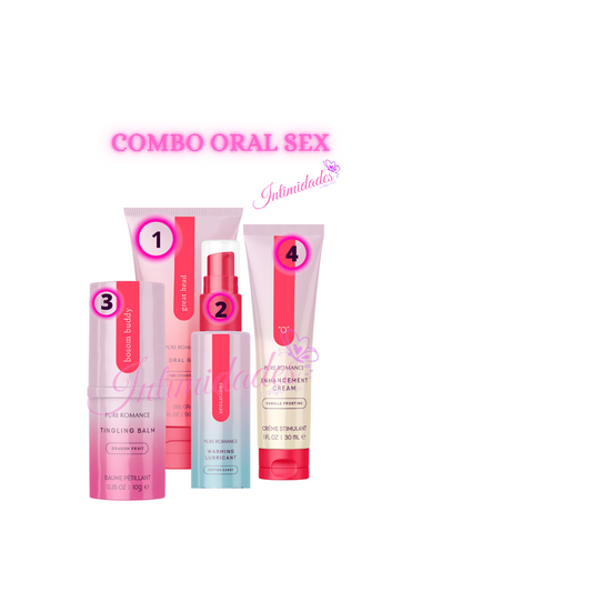 Oral pleasure combo with tingling balm, gel, warming lubricant, and enhancement cream