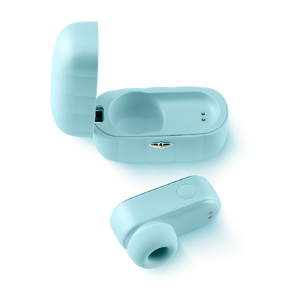 Blue silicone massage device with charging case for wellness and self-care