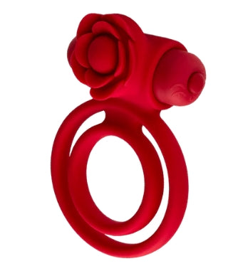 Red silicone vibrating ring with rose design for couples wellness
